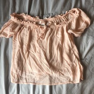 Peach Off the Shoulder Top with Tie in Front